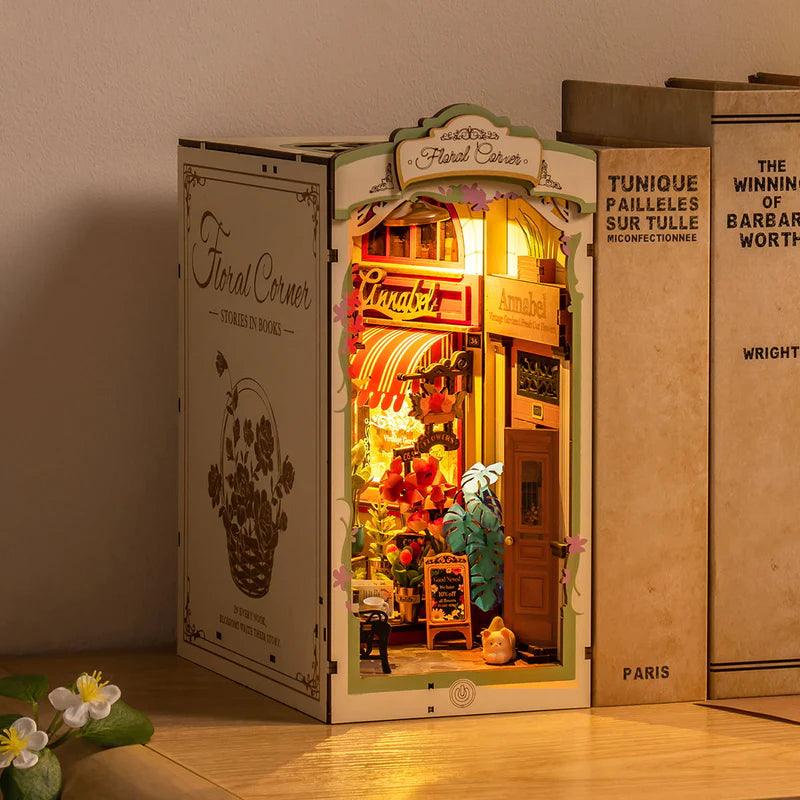 Puzzloria™ | Floral Corner Miniature - Enchanting Book Nook Insert - Puzzloria