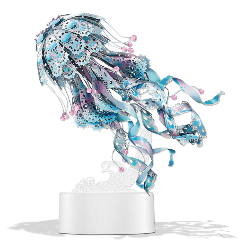 Colorful jellyfish-shaped Puzzloria | 3D Metal Puzzle Jellyfish Kit - 61 Piece Stainless Steel DIY Assembly Model Building Set for Adults