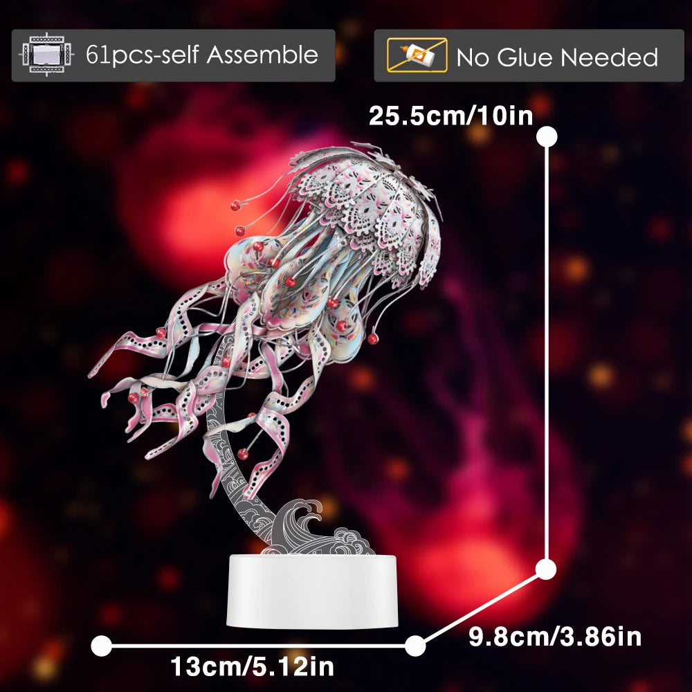 Puzzloria | 3D Metal Puzzle Jellyfish Kit - 61 Piece Stainless Steel DIY Assembly Model Building Set for Adults
