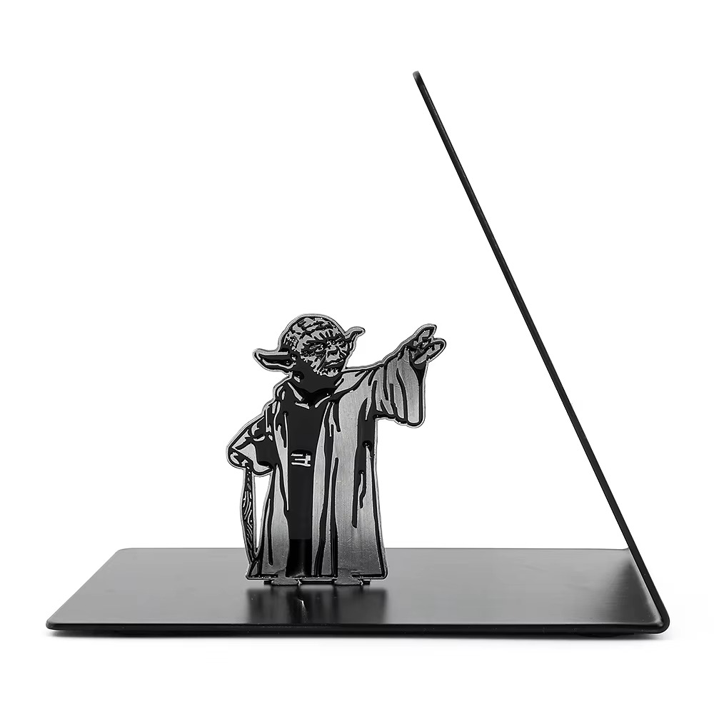 Premium metal bookend stand with heroic character silhouette design for book organization and display - Yoda