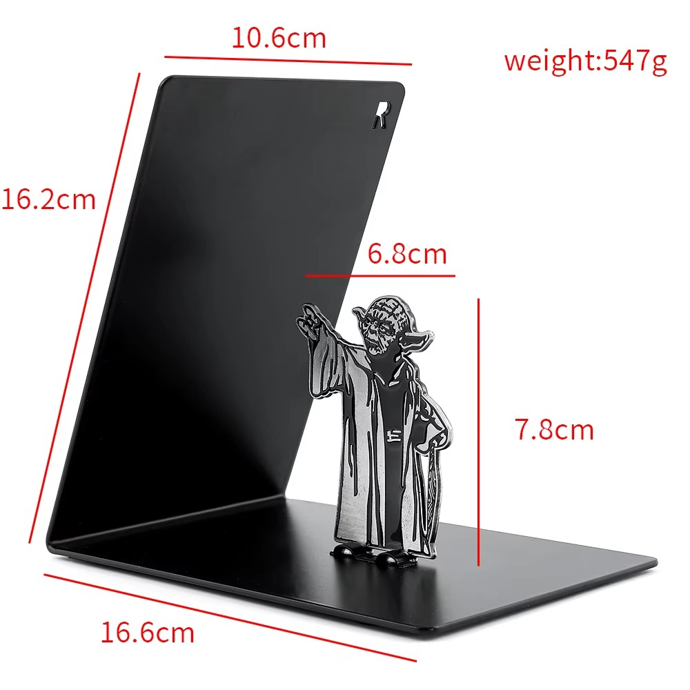 Premium metal bookend stand with heroic character silhouette design for book organization and display - Yoda