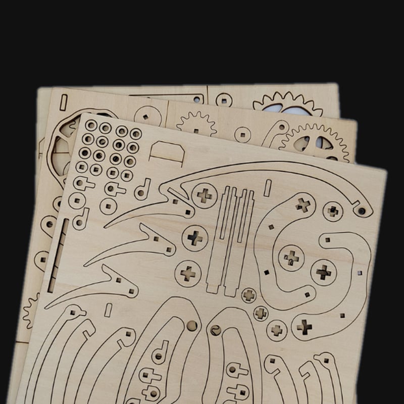 Wooden laser-cut mechanical model kit with gears and other components Puzzloria | Kinetic Hummingbird Sculpture - 3D Wooden Mechanical Puzzle Kit