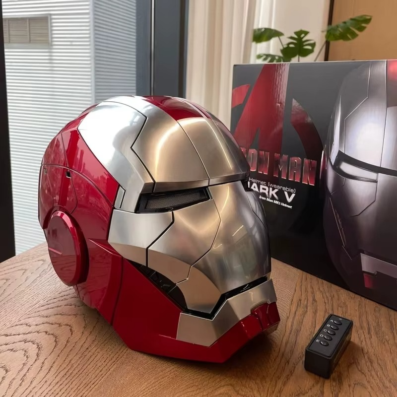 Premium Iron Man helmet collectible with LED lighting and voice control features for cosplay and display