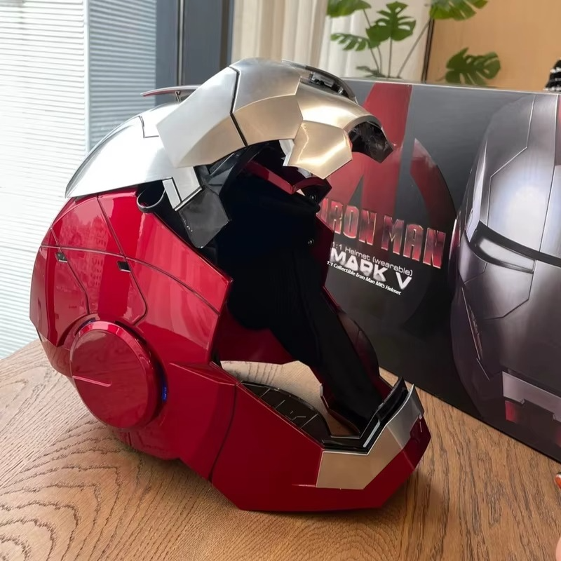 Premium Iron Man helmet collectible with LED lighting and voice control features for cosplay and display