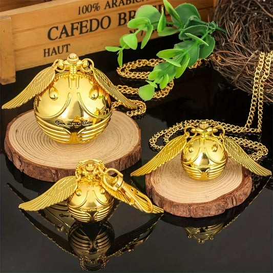 Golden Snitch spherical quartz pocket watch fashion sweater angel wing necklace pendant men and women pocket watch
