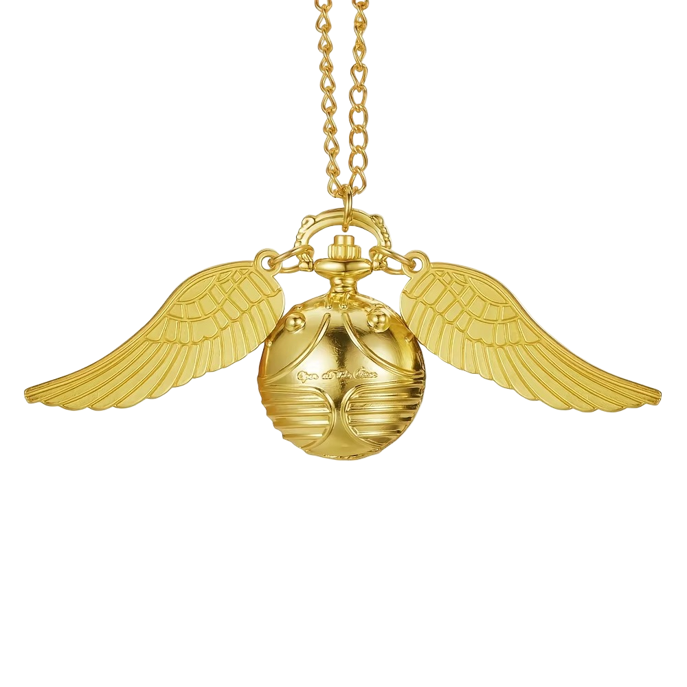 Gold Harry Potter-style time-turner pendant on a white background
