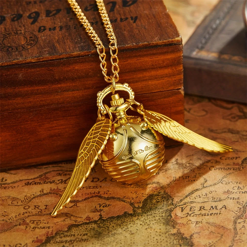 Golden Snitch spherical quartz pocket watch fashion sweater angel wing necklace pendant men and women pocket watch