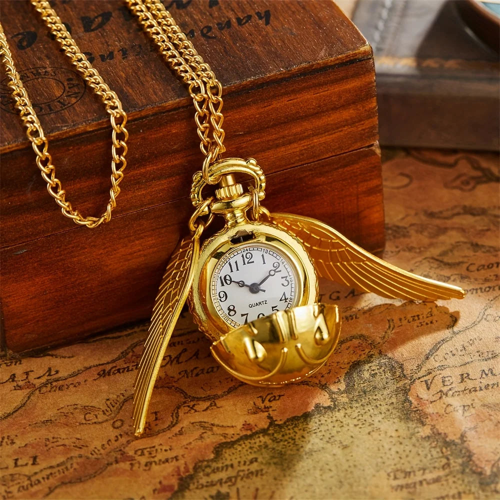 Golden Snitch spherical quartz pocket watch fashion sweater angel wing necklace pendant men and women pocket watch