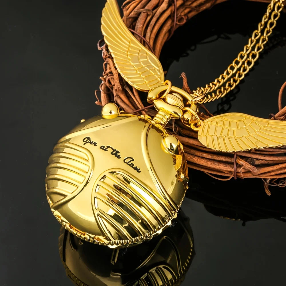 Golden Snitch spherical quartz pocket watch fashion sweater angel wing necklace pendant men and women pocket watch