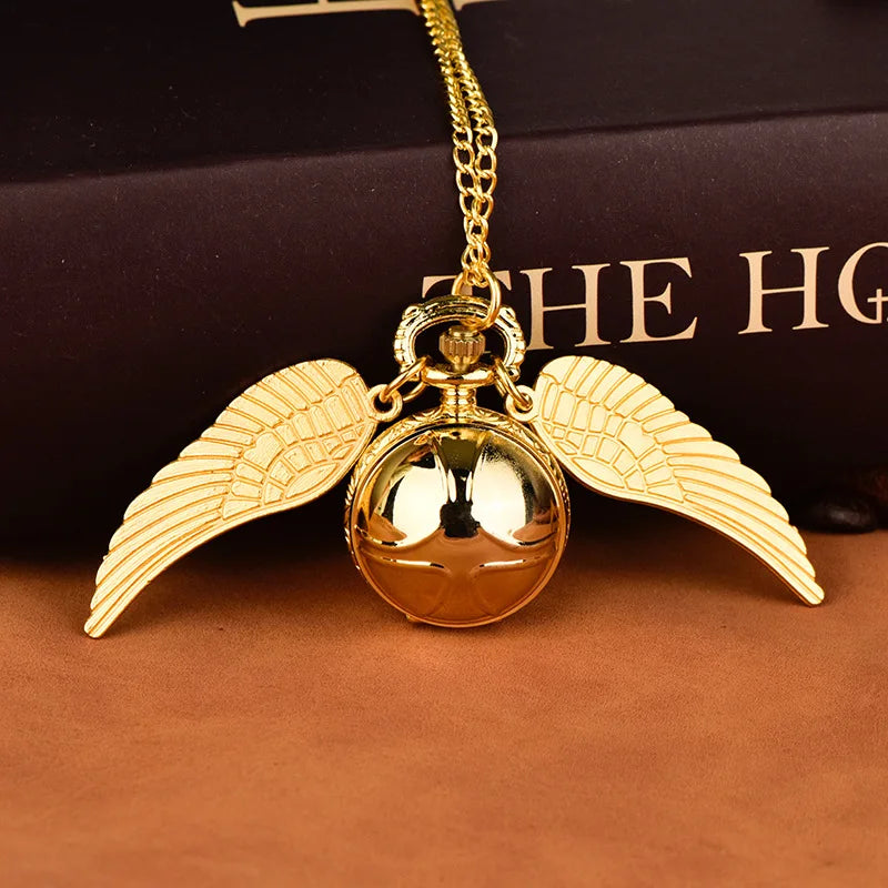 Golden Snitch spherical quartz pocket watch fashion sweater angel wing necklace pendant men and women pocket watch