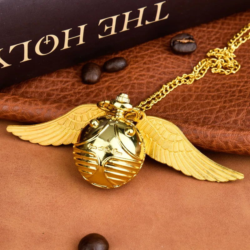 Golden Snitch spherical quartz pocket watch fashion sweater angel wing necklace pendant men and women pocket watch