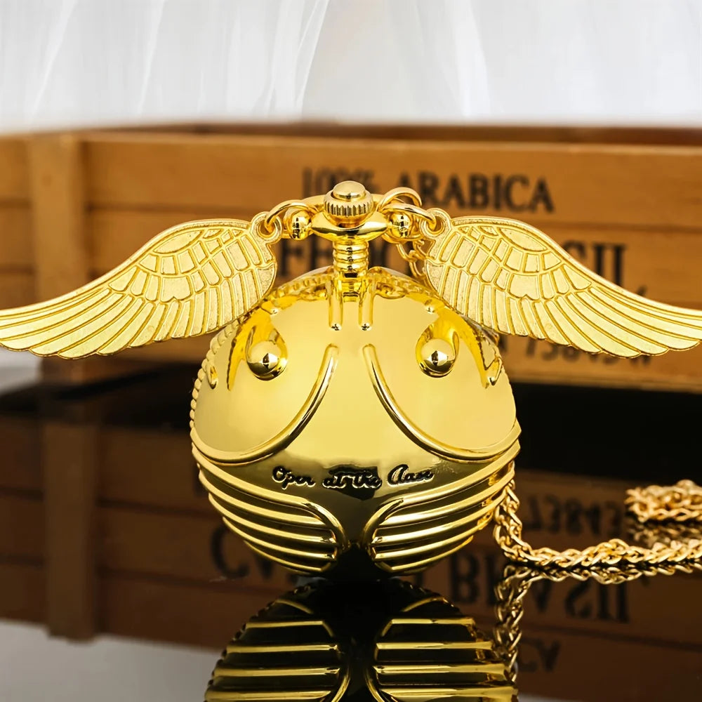 Golden Snitch spherical quartz pocket watch fashion sweater angel wing necklace pendant men and women pocket watch