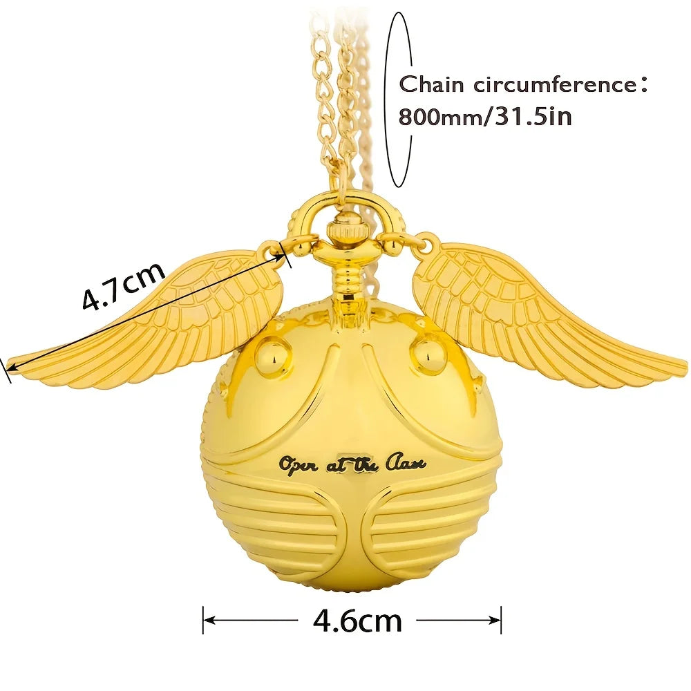Golden Snitch spherical quartz pocket watch fashion sweater angel wing necklace pendant men and women pocket watch