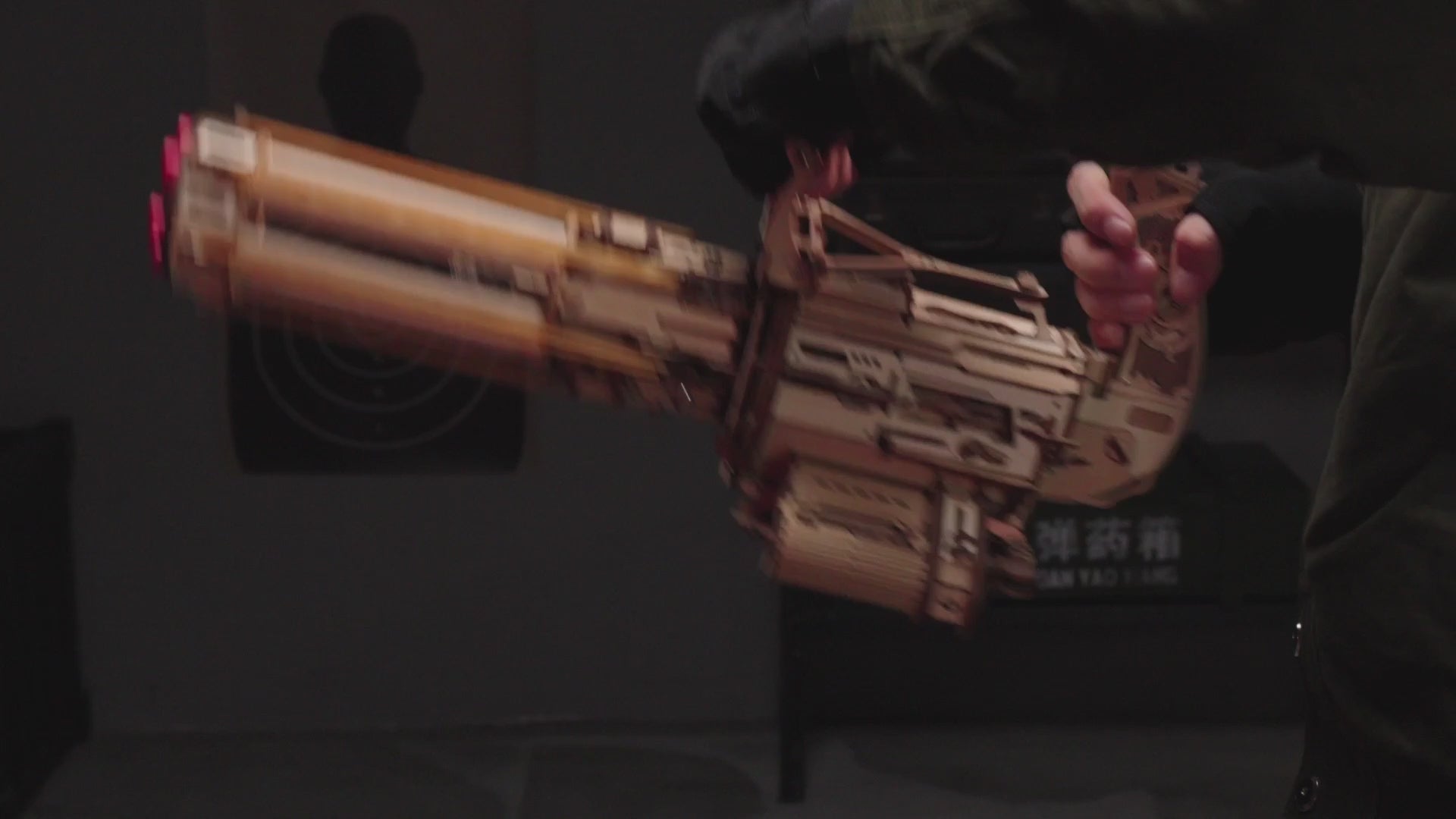 Rotating barrel wooden puzzle gun kit 3D assembly model with 6-barrel firing mechanism by Puzzloria