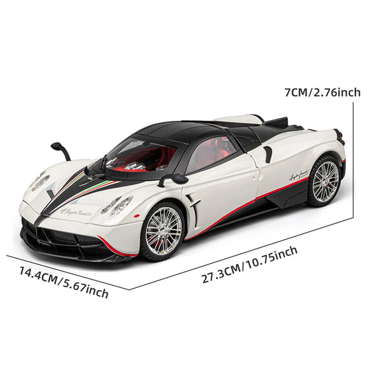 pagani huayra scale model toy car with opening scissor doors carbon fiber roof italian tricolore stripe collectible โ Blue, Purple, White