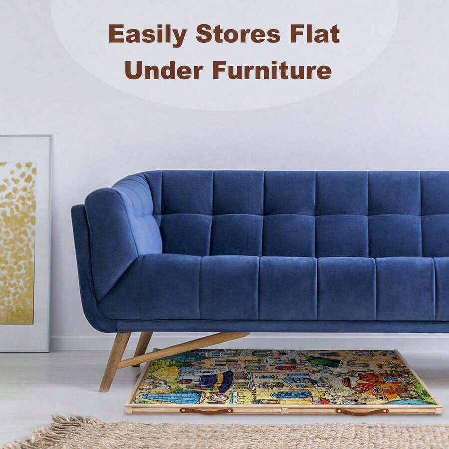 Slim 1500 piece puzzle board with 6 drawers stores flat under a sofa for tidy living room jigsaw breaks
