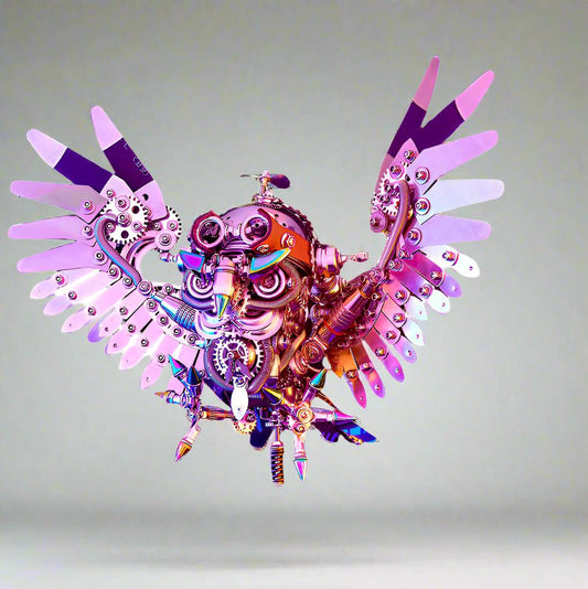 steampunk metal owl model kit for adults with articulated wings goggles night desk decor gift