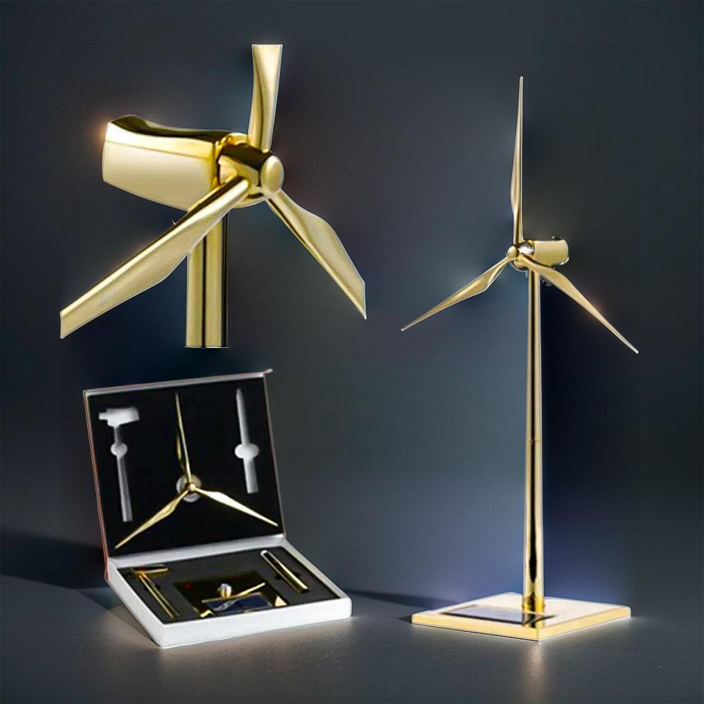 Puzzloria™ | DIY 3D Metal Windmill Solar Powered Wind Turbine Assembly Model Golden - Puzzloria