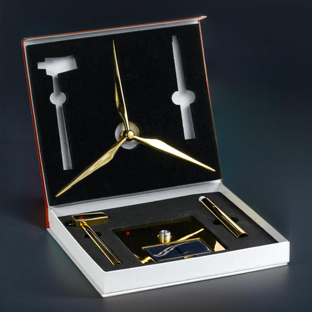 Puzzloria™ | DIY 3D Metal Windmill Solar Powered Wind Turbine Assembly Model Golden - Puzzloria