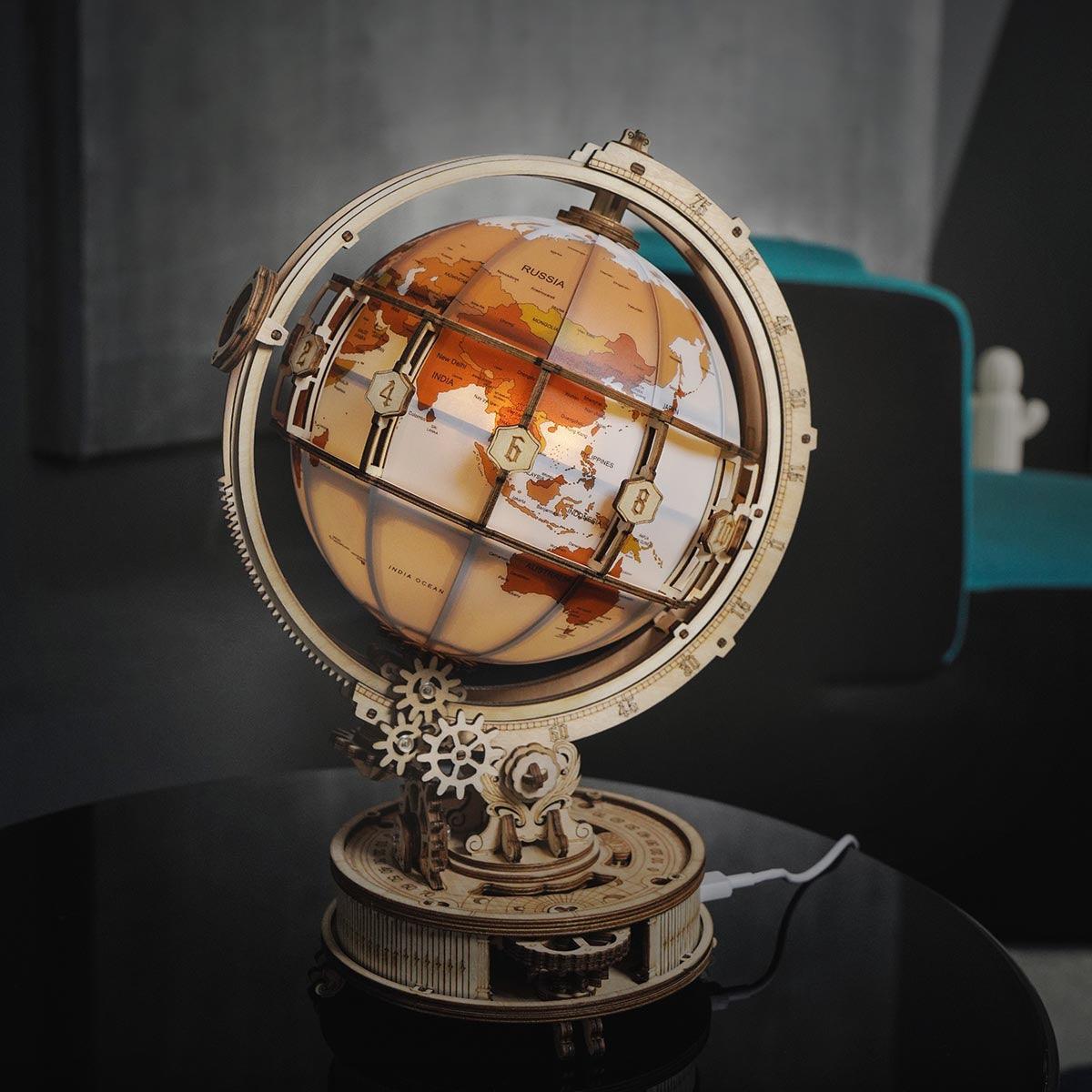 Puzzloria™ | Illuminated Globe 3D Wooden Puzzle - Puzzloria