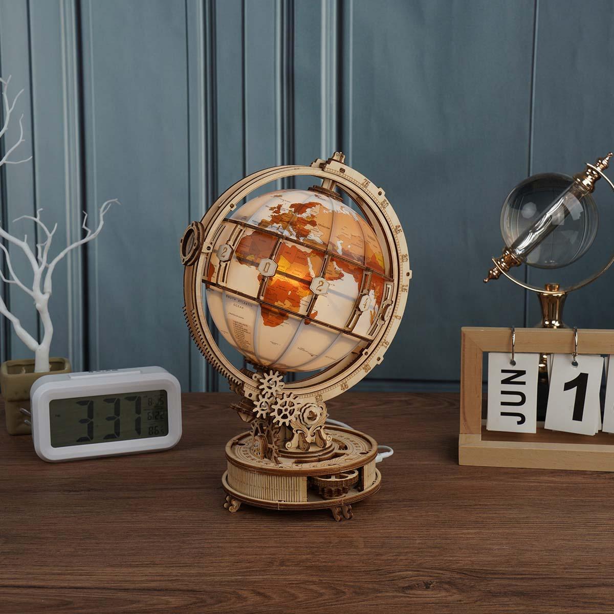 Puzzloria™ | Illuminated Globe 3D Wooden Puzzle - Puzzloria