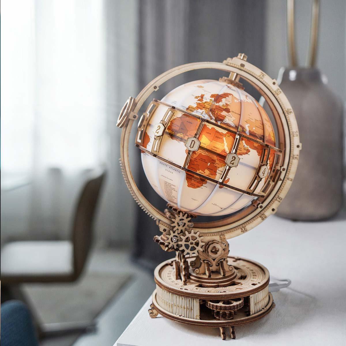 Puzzloria™ | Illuminated Globe 3D Wooden Puzzle - Puzzloria