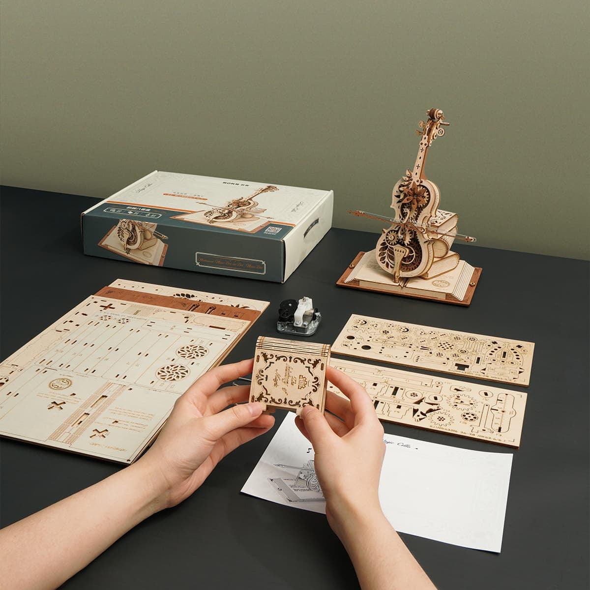 Puzzloria™ | Magic Cello Mechanical Music Box 3D Wooden Puzzle - Puzzloria