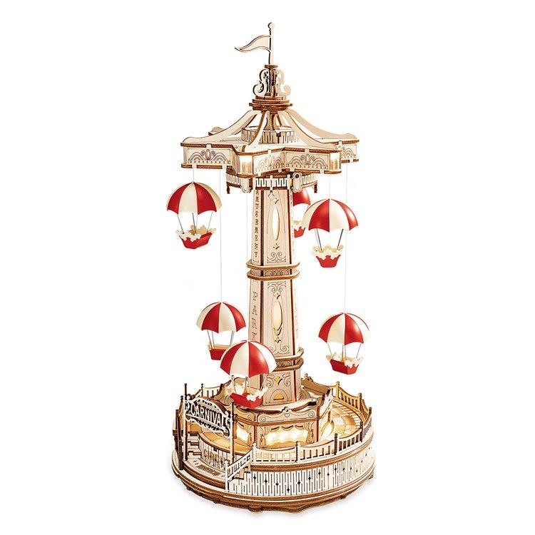 Puzzloria™ | Parachute Tower DIY Music Box 3D Wooden Puzzle EA01 - Puzzloria