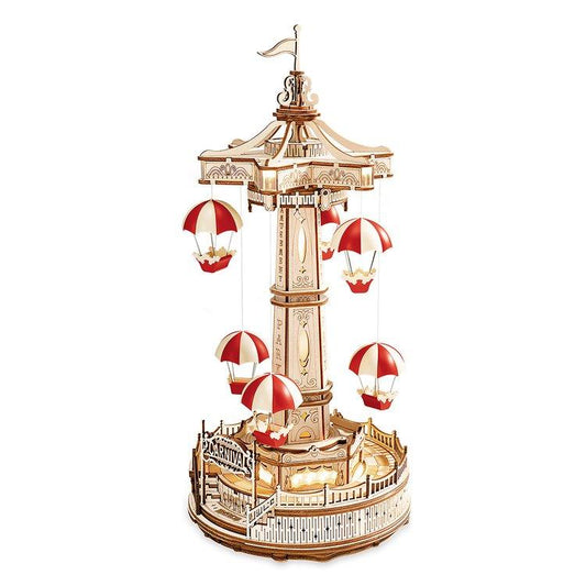 Puzzloria™ | Parachute Tower DIY Music Box 3D Wooden Puzzle EA01 - Puzzloria