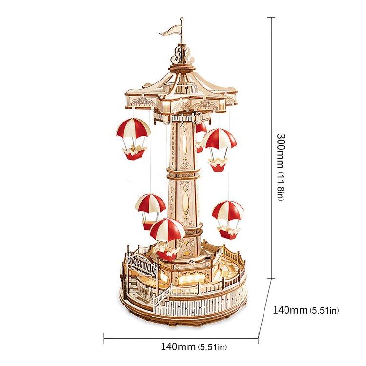 Puzzloria™ | Parachute Tower DIY Music Box 3D Wooden Puzzle EA01 - Puzzloria