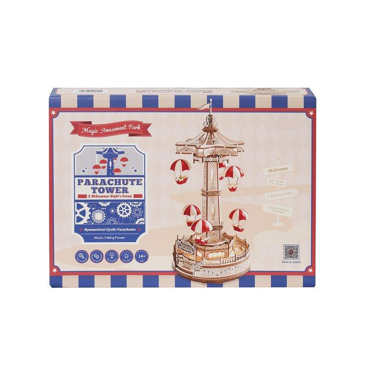 Puzzloria™ | Parachute Tower DIY Music Box 3D Wooden Puzzle EA01 - Puzzloria