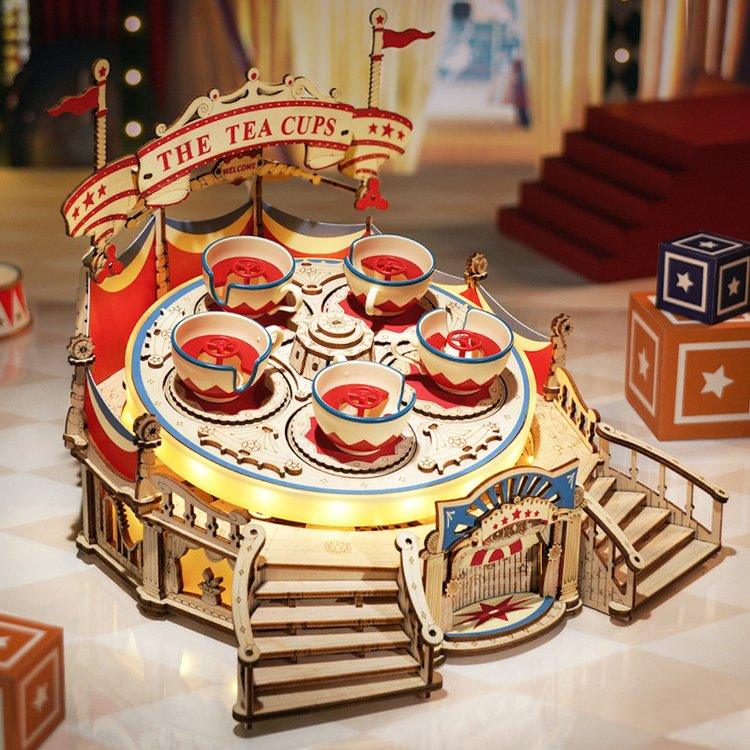 Puzzloria™ | Tilt-A-Whirl DIY Music Box 3D Wooden Puzzle - Puzzloria
