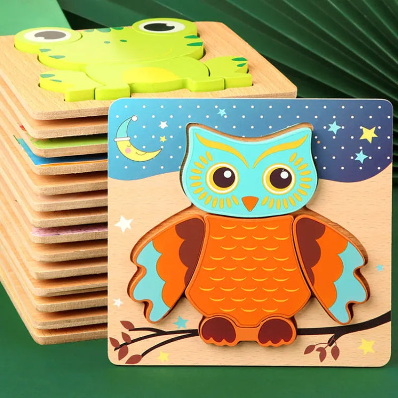 wooden puzzle stack toddler 3D chunky lifestyle nursery learning preschool – Frog, Owl Branch, Owl Stars, Crab, Butterfly, Ladybug, Bee, Duck, Car