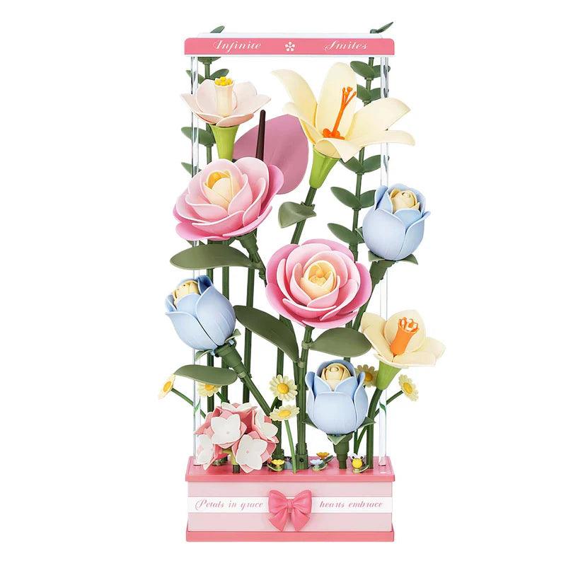 Building Block Flower Blooming Bouquet 3D Puzzle with LED Lights