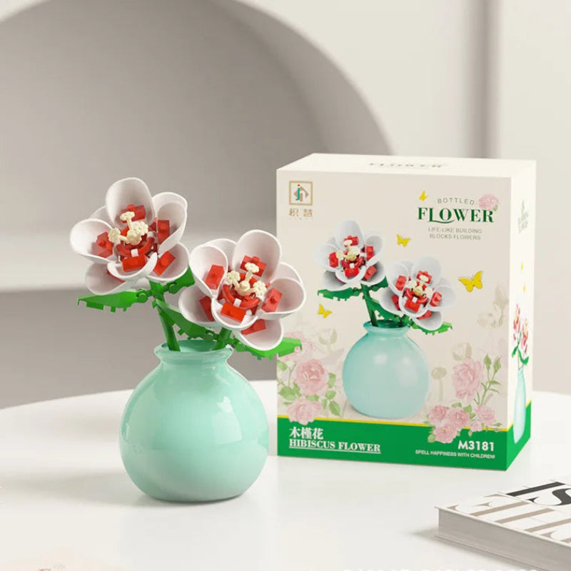 Puzzloria Building Block Flowers Rose Tulip Lily Peony DIY Botanical Set - Mini brick flowers with decorative vase home ornament gift