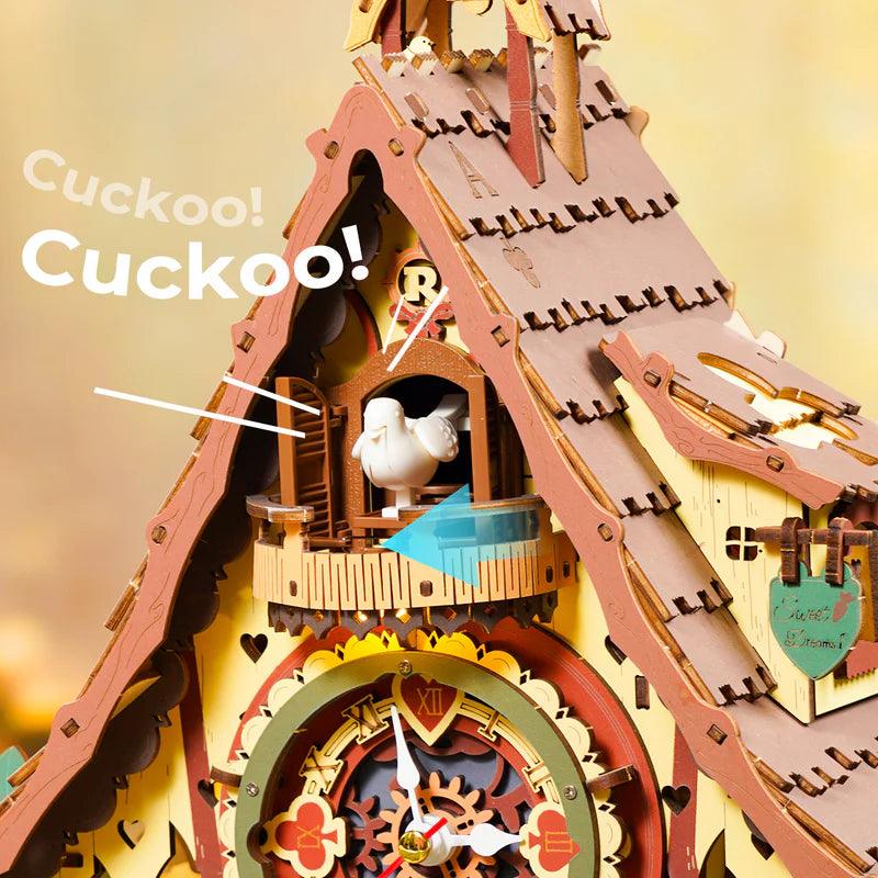 cuckoo bird mechanism detail on wooden clock kit hourly chime and flapping wings craft project gift, Colorful, Wood