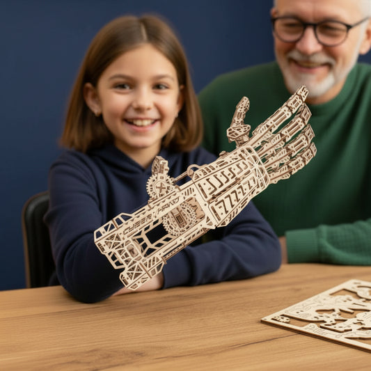 father son DIY wooden puzzle kit articulated wooden hand model birthday christmas gift teens adults engineering hobby