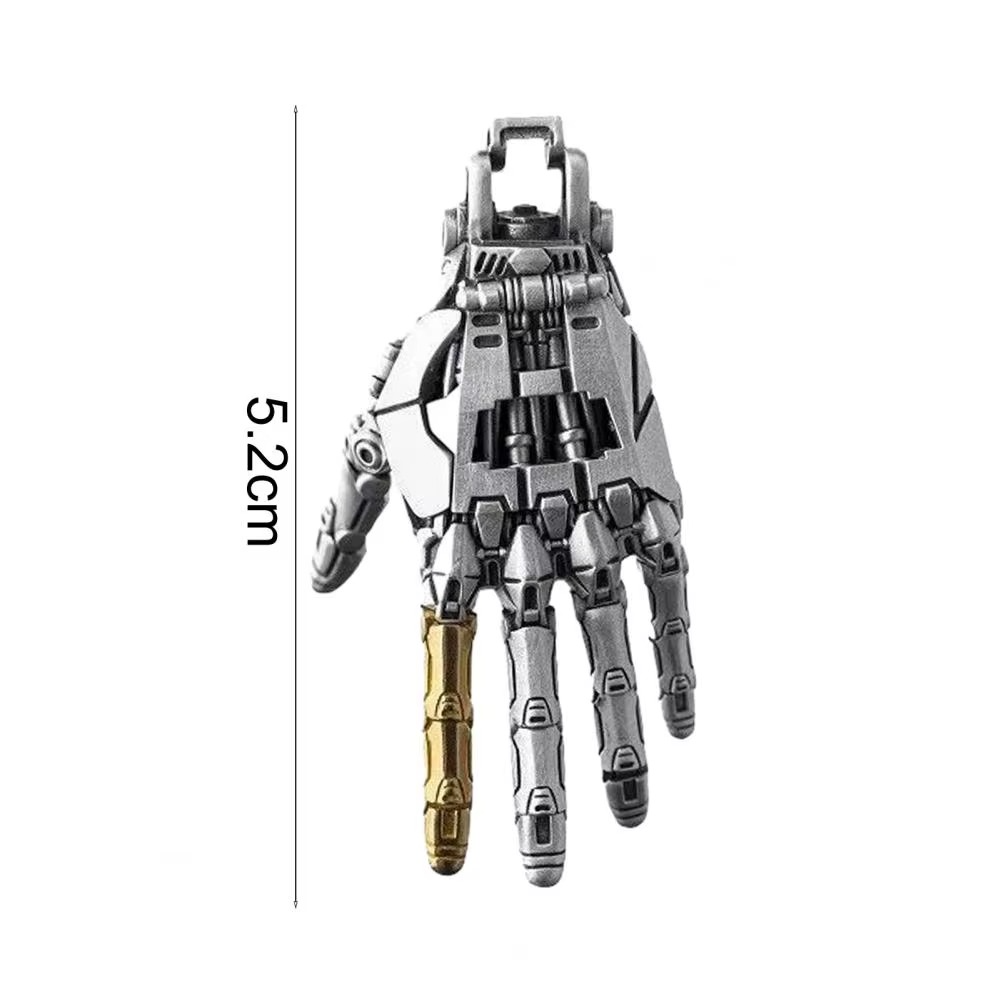 Puzzloria cybernetic hand pendant with articulated joints and steampunk design