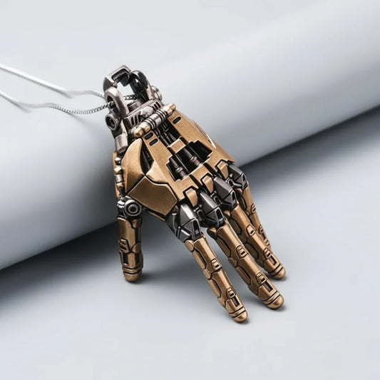 mechanical hand jewelry pendant with openable back panel revealing internal gears steampunk industrial style necklace - Gold, Silver