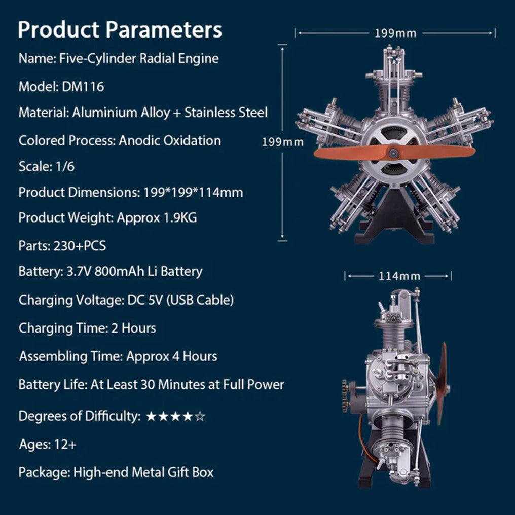 Puzzloria™ | DIY 1/6 Full Metal 5 Cylinder Radial Engine Model Kit - Puzzloria