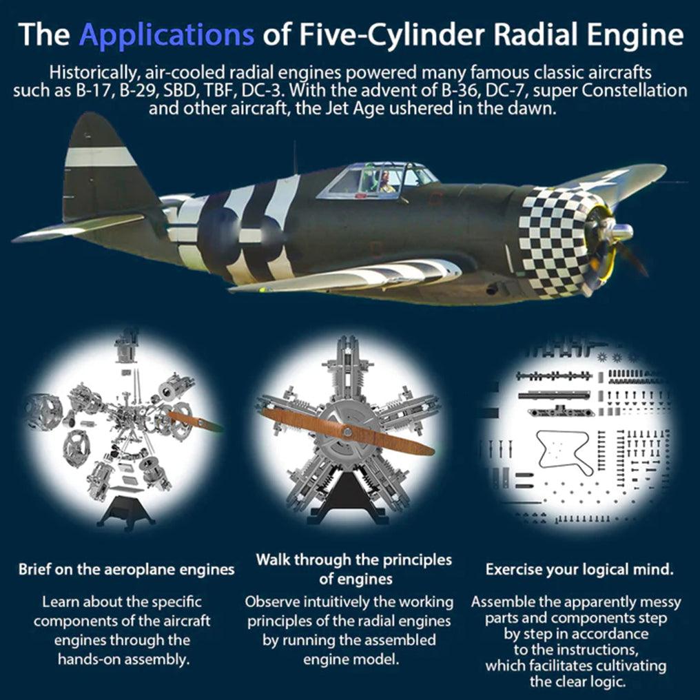 Puzzloria™ | DIY 1/6 Full Metal 5 Cylinder Radial Engine Model Kit - Puzzloria