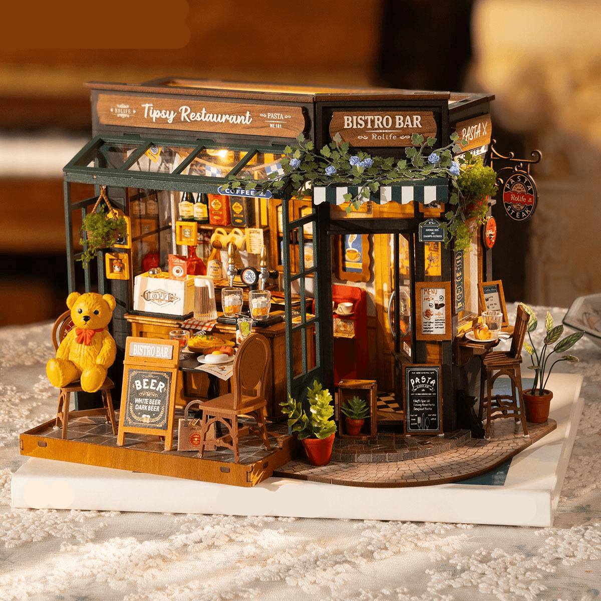 Puzzloria™ | DIY Miniature French Bistro Kit - Tipsy Restaurant - Puzzloria