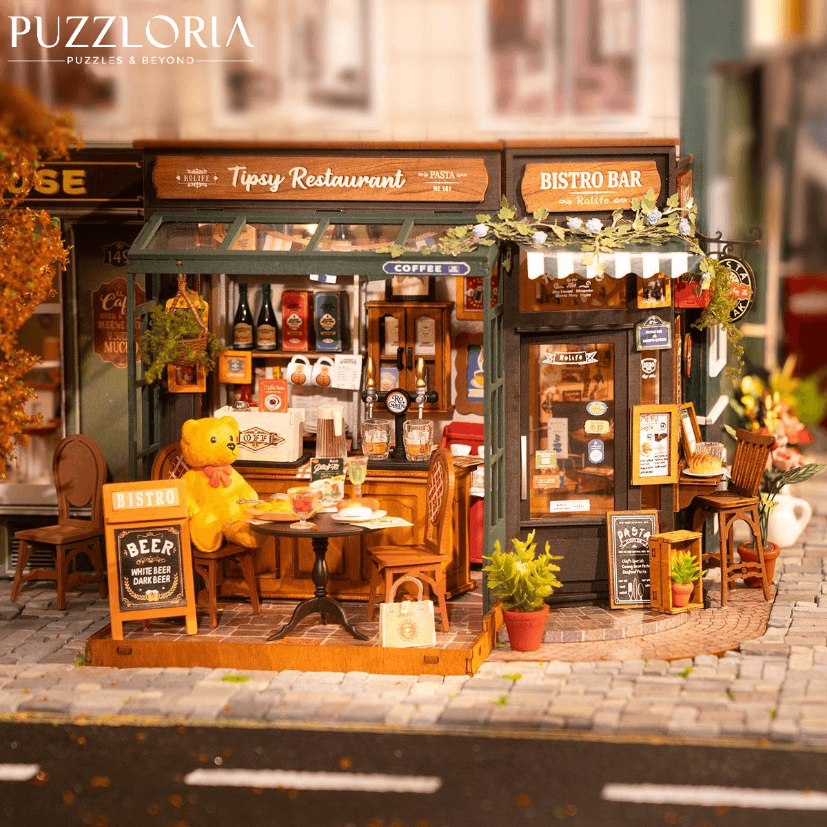 Puzzloria™ | DIY Miniature French Bistro Kit - Tipsy Restaurant - Puzzloria