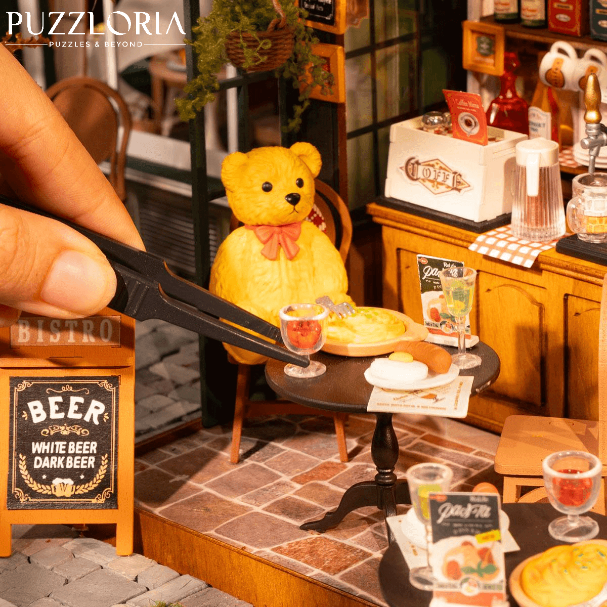 Puzzloria™ | DIY Miniature French Bistro Kit - Tipsy Restaurant - Puzzloria