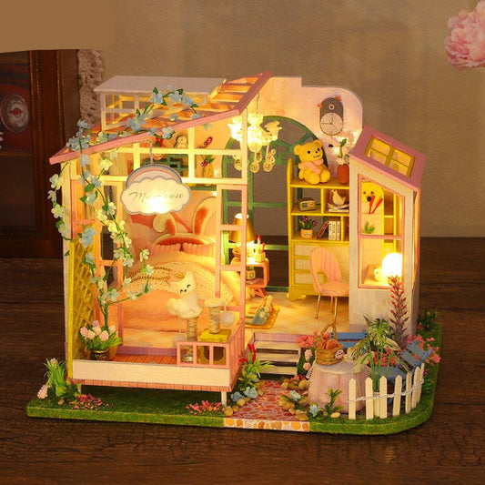 diy miniature house kit for adults with LED light pink bedroom garden build 1:24 scale, Dream In The Flowers
