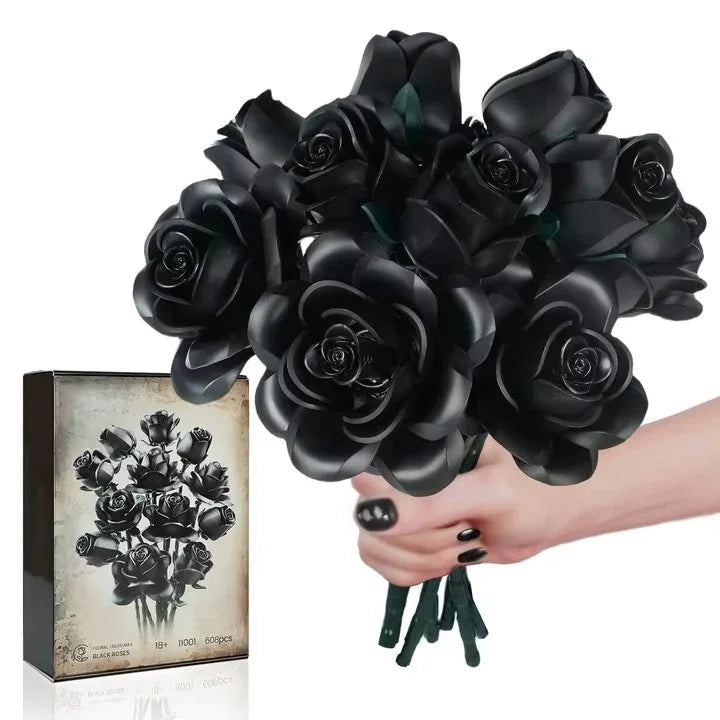 Black roses with a decorative box in the corner Eternal Black Rose Bouquet Building Blocks 3 and 12