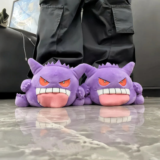 pokemon gengar slippers tongue out plush ghost type anime fan kawaii cozy house shoes bedroom indoor warm winter gift idea 3256811681395735