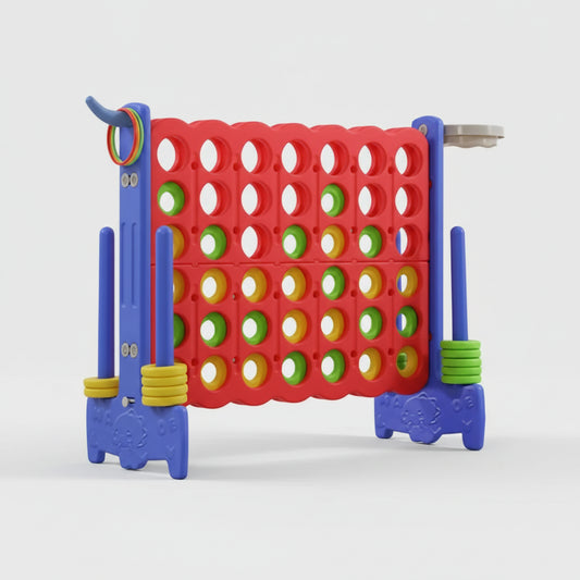 Puzzloria Giant Connect 4 3-in-1 outdoor yard game with basketball hoop ring toss oversized four in a row weather-resistant backyard