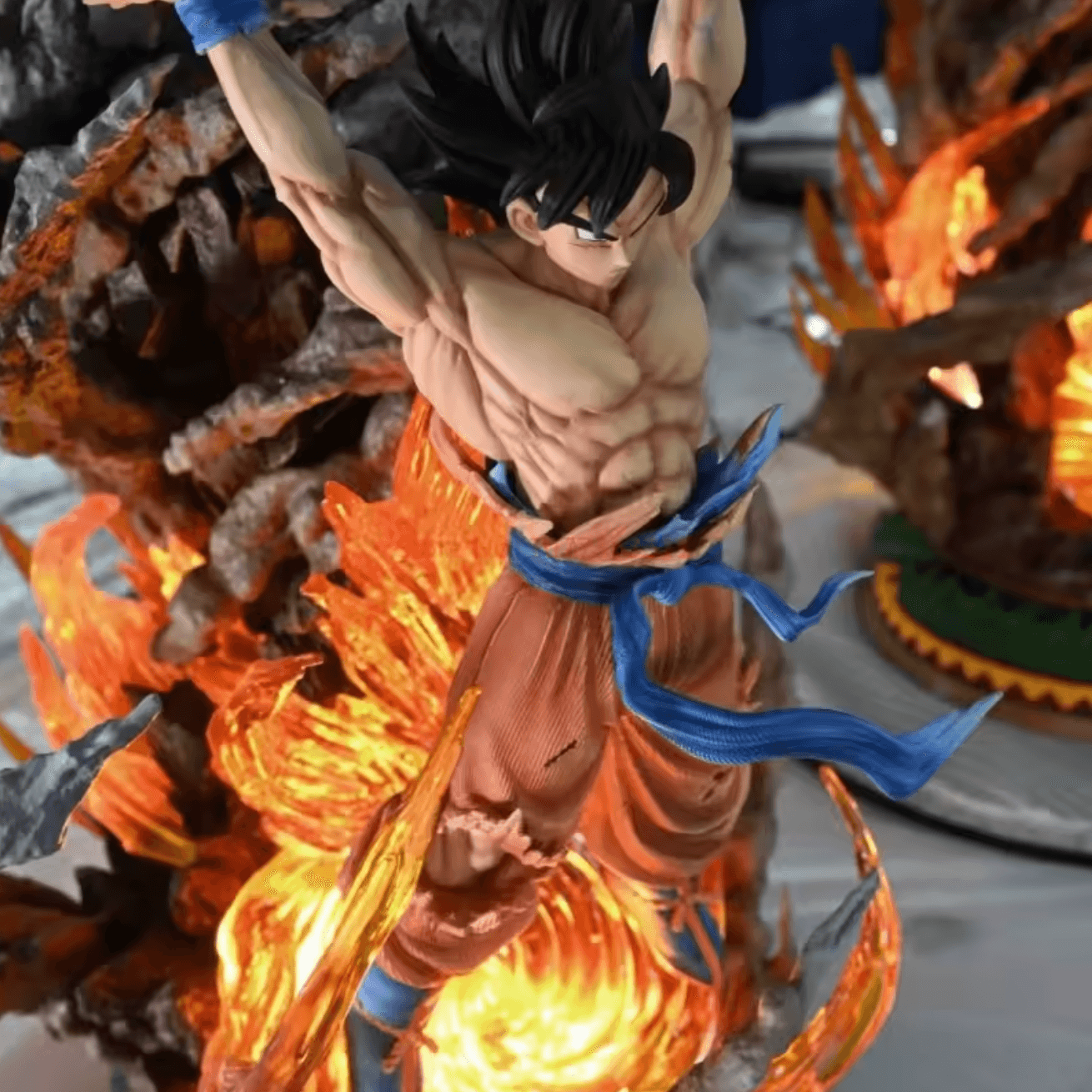 genki dama goku statue close up of flame effects and painted shading, anime collectible for display shelves