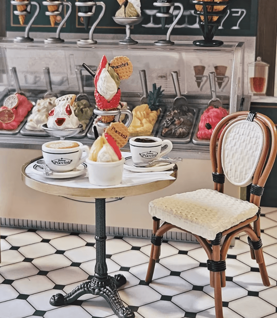 tiny ice cream shop miniature 1:12 collectible gelato cones display case dollhouse scene dollhouse food